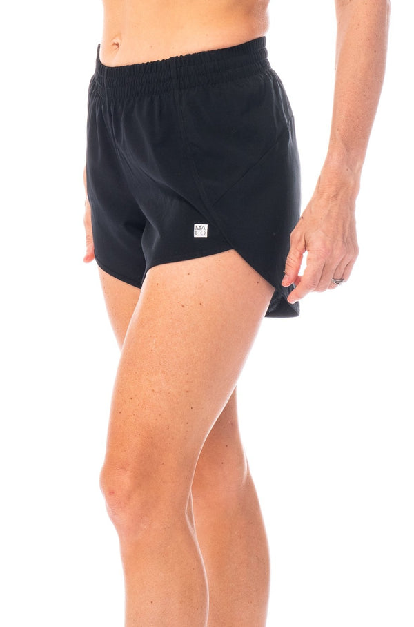 Women's black Swish Shorts. Women's loose running shorts with a built-in liner.
