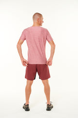 Back view of Men's Cool It Tee. Red sweat-wicking running shirt. Workout shirt with ventilation.