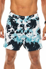 Men's Ocean Camo Noosa Run Short. Blue run shorts with mesh liner. Running shorts with 5.5 inseam.