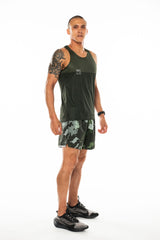 Right view men's green tank top. Lightweight performance singlet for running and working out.