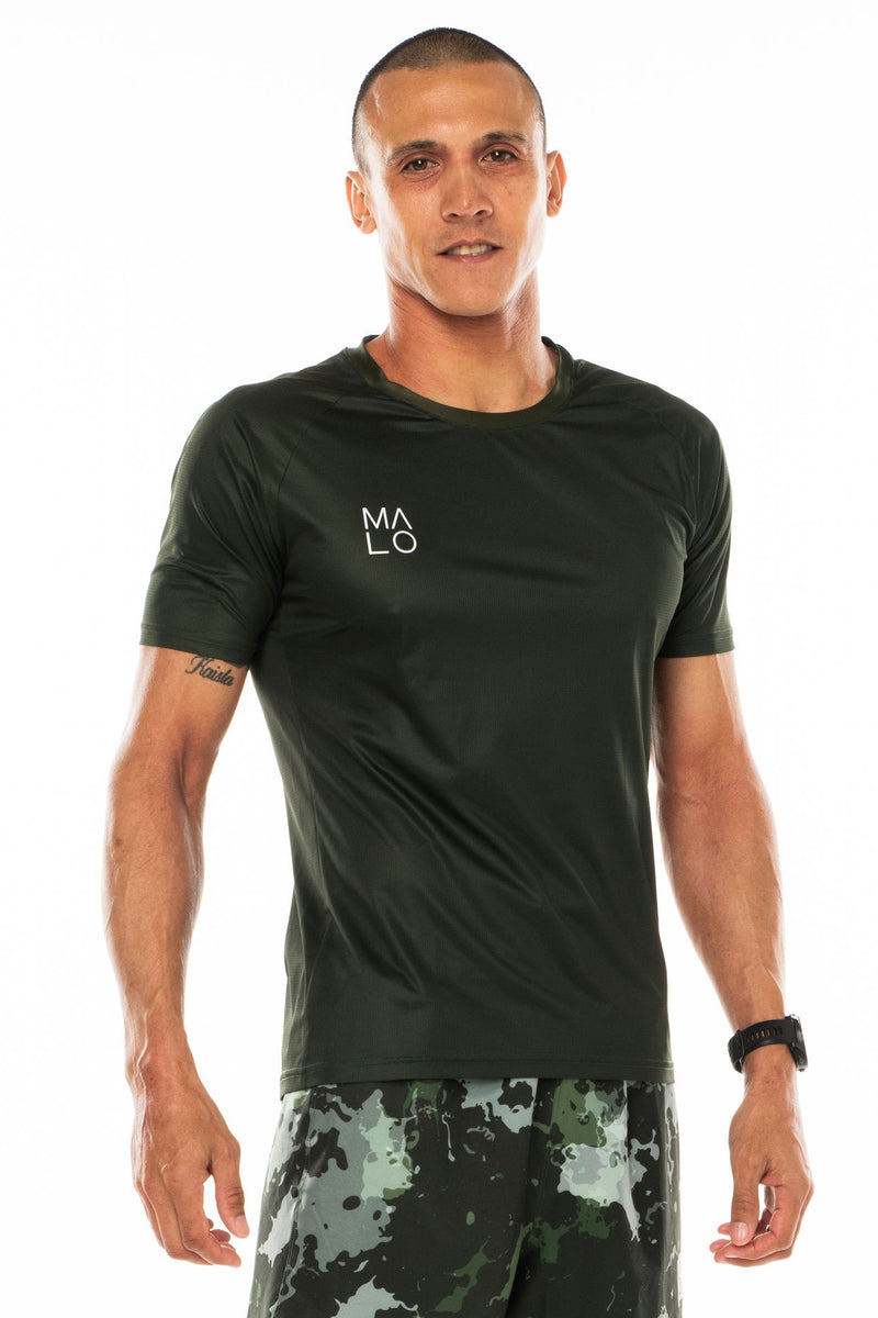 Men's Tanglewood Performance Tee - Moss. Lightweight green workout shirt. Moisture-wicking short sleeve running shirt.