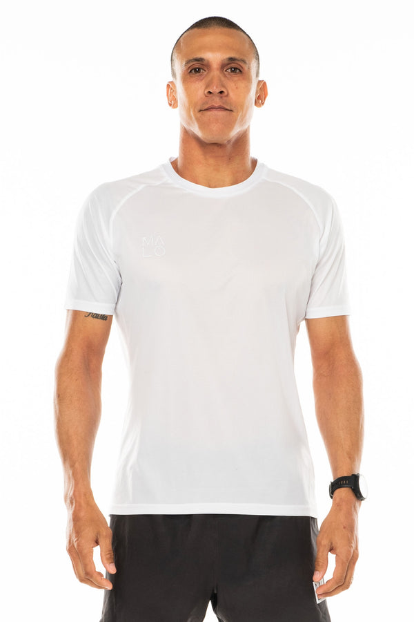 Men's Tanglewood Performance Tee - White/Slate. Lightweight white workout shirt. Moisture-wicking short sleeve running shirt.