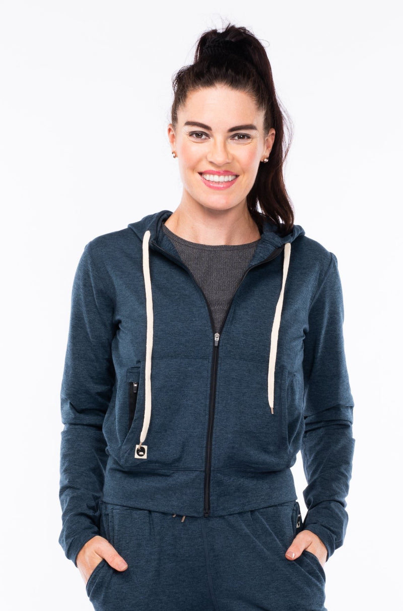 women's ultimate travel hoodie - indigo heather