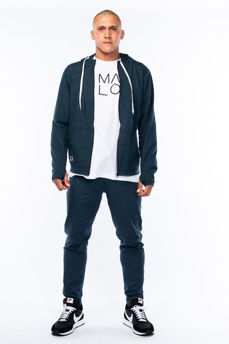 men's ultimate travel hoodie - indigo heather