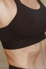 Side view of all sport support high impact bra. Showing the stylish jacquard under band.