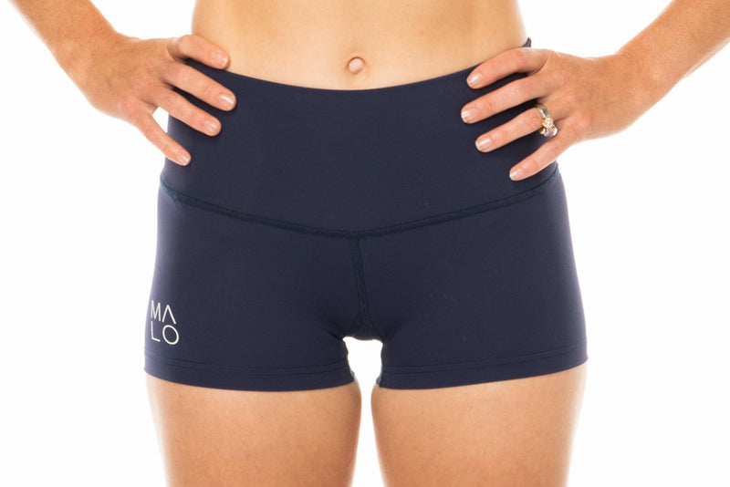 Women's Navy PR Shorts. High-waisted workout shorts. Women's running shorts with light compression.