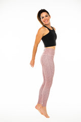 Hi Rise Luxe Leggings. Pink animal print comfortable athleisure leggings.