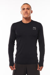 Men's Endure Long Sleeve Shirt. Black performance tee. Running shirt with thumb holes.