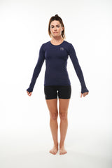 Women's Endure Long Sleeve Shirt. Navy long sleeve running shirt. Form-fitting shirt.