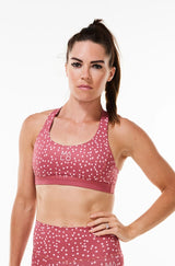 Nantucket Bloom Do It Now Bra. Lightweight sports bra with moderate coverage and support. Pink with daisy print.